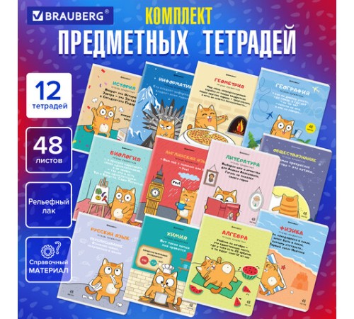 Тетради предметные, КОМПЛЕКТ 12 ПРЕДМЕТОВ, 48 л., TWIN-лак, BRAUBERG, 