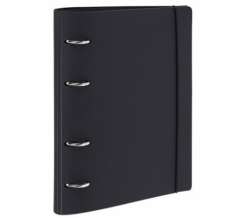 Тетрадь на кольцах А5 175х220 мм, 120 л., пластик, с резинкой, BRAUBERG, Черный, 404618