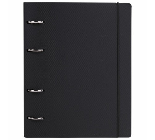 Тетрадь на кольцах А5 175х220 мм, 120 л., пластик, с резинкой, BRAUBERG, Черный, 404618