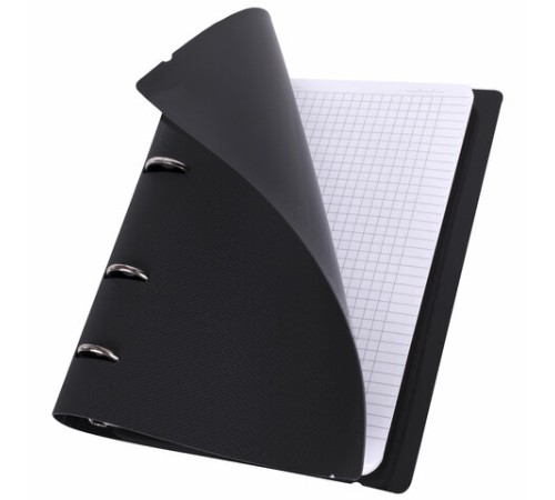 Тетрадь на кольцах А5 175х220 мм, 120 л., пластик, с резинкой, BRAUBERG, Черный, 404618