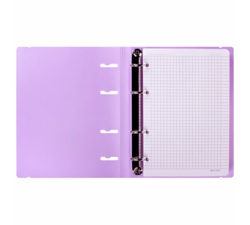 Тетрадь на кольцах А5 175х220 мм, 120 л., пластик, с резинкой, BRAUBERG, Сиреневый, 404620