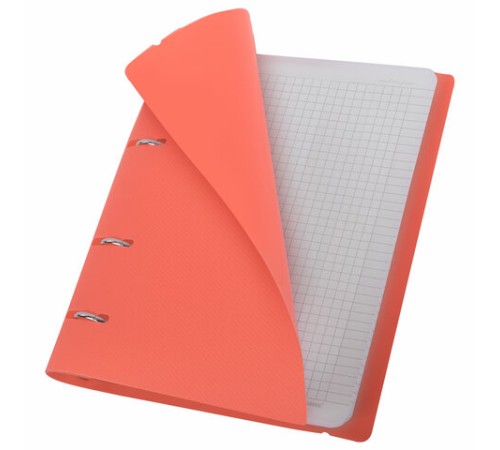 Тетрадь на кольцах А5 175х220 мм, 120 л., пластик, с резинкой, BRAUBERG, Коралловый, 404621