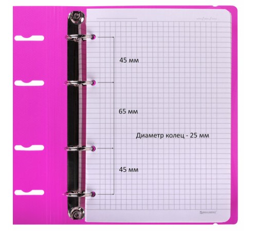 Тетрадь на кольцах А5 175х220 мм, 120 л., пластик, с резинкой, BRAUBERG, Розовый, 404622