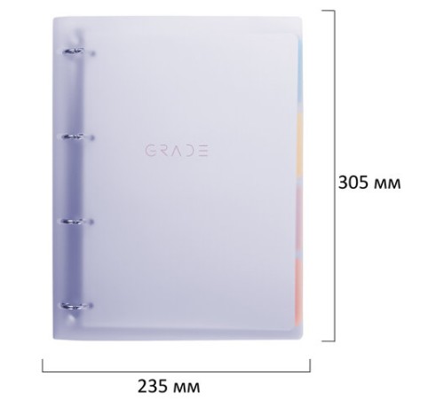Тетрадь на кольцах БОЛЬШАЯ 305х235 мм А4, 120 л., пластик, с разделителями, BRAUBERG, Фиолетовый, 404623