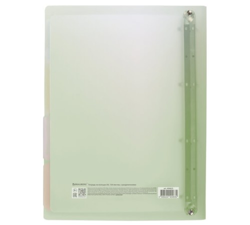 Тетрадь на кольцах БОЛЬШАЯ 305х235 мм А4, 120 л., пластик, с разделителями, BRAUBERG, Зеленый, 404625