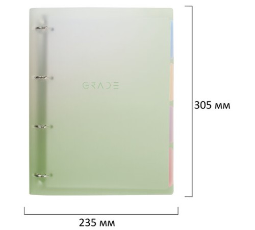 Тетрадь на кольцах БОЛЬШАЯ 305х235 мм А4, 120 л., пластик, с разделителями, BRAUBERG, Зеленый, 404625