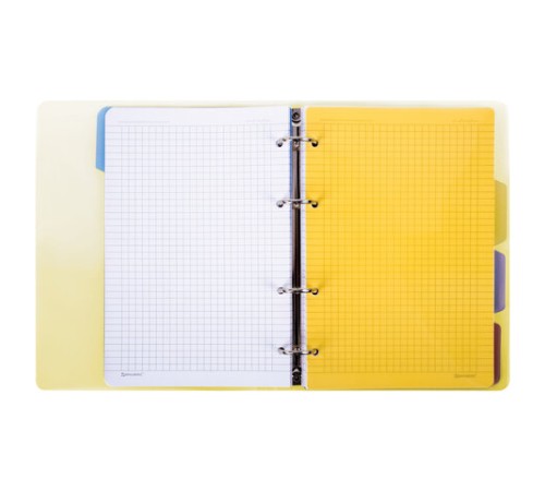 Тетрадь на кольцах А5 175х220 мм, 120 л., пластик, с разделителями, BRAUBERG, Желтый, 404628