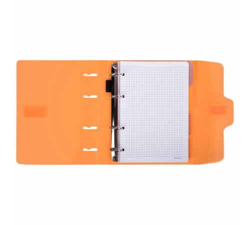 Тетрадь на кольцах А5 175х220 мм, 120 л., пластик, на липучке, с разделителями, BRAUBERG, Оранжевый, 404636