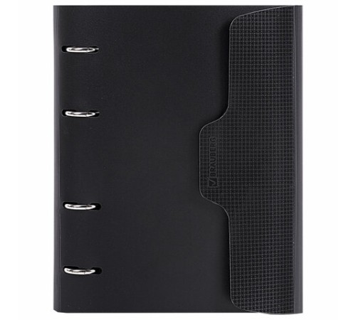 Тетрадь на кольцах А5 175х220 мм, 120 л., пластик, на липучке, с разделителями, BRAUBERG, Черный, 404637