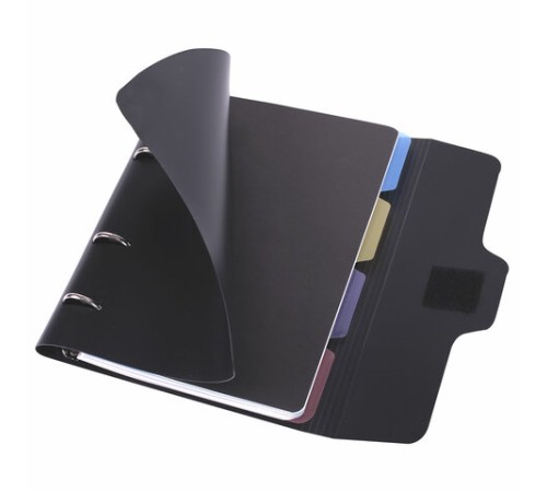 Тетрадь на кольцах А5 175х220 мм, 120 л., пластик, на липучке, с разделителями, BRAUBERG, Черный, 404637