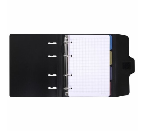 Тетрадь на кольцах А5 175х220 мм, 120 л., пластик, на липучке, с разделителями, BRAUBERG, Черный, 404637