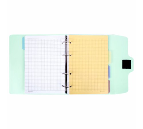 Тетрадь на кольцах А5 175х220 мм, 120 л., пластик, на липучке, с разделителями, BRAUBERG, Мятный, 404638