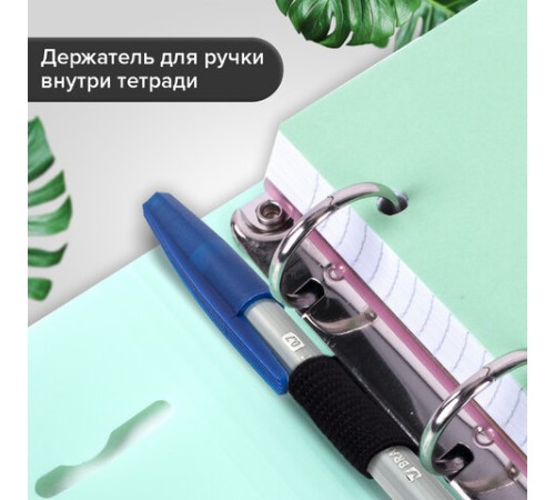 Тетрадь на кольцах А5 175х220 мм, 120 л., пластик, на липучке, с разделителями, BRAUBERG, Мятный, 404638