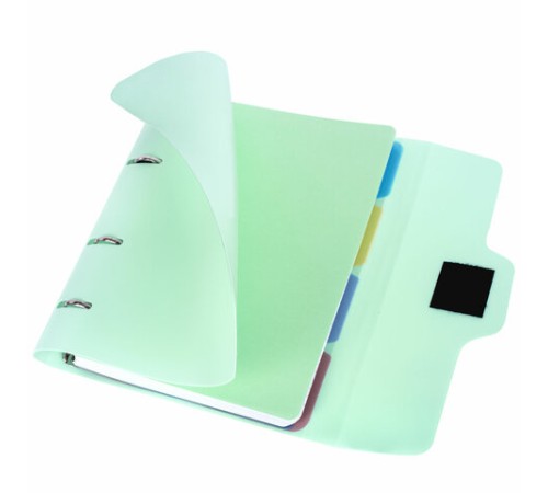 Тетрадь на кольцах А5 175х220 мм, 120 л., пластик, на липучке, с разделителями, BRAUBERG, Мятный, 404638