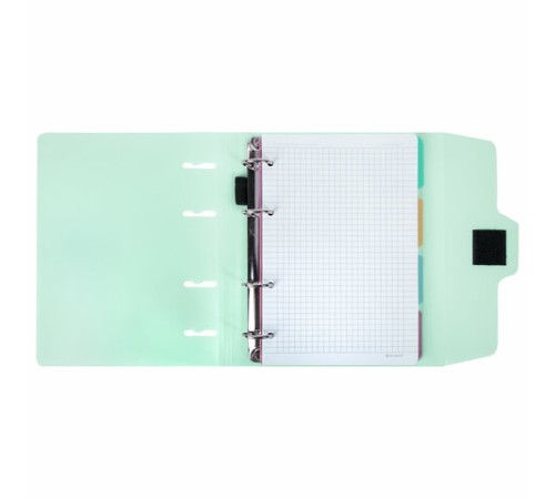 Тетрадь на кольцах А5 175х220 мм, 120 л., пластик, на липучке, с разделителями, BRAUBERG, Мятный, 404638