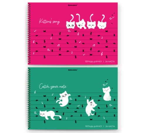 Тетрадь для нот А4, 24 л, обложка мелованный картон, горизонтальная, на гребне, BRAUBERG, 