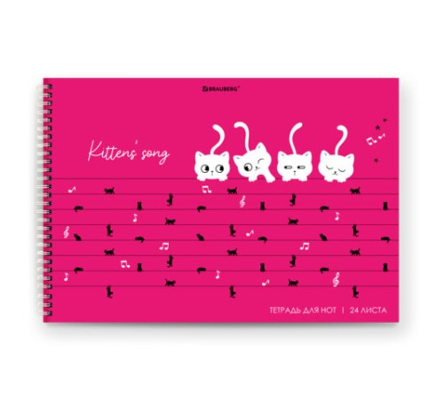 Тетрадь для нот А4, 24 л, обложка мелованный картон, горизонтальная, на гребне, BRAUBERG, 