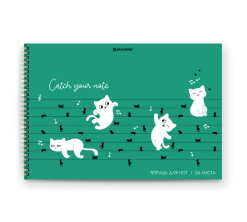 Тетрадь для нот А4, 24 л, обложка мелованный картон, горизонтальная, на гребне, BRAUBERG, 