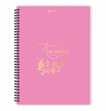 Папка-тетрадь для нот А4, 20 вкладышей на 40 страниц, на гребне, пластик, РОЗОВАЯ, BRAUBERG, 404642