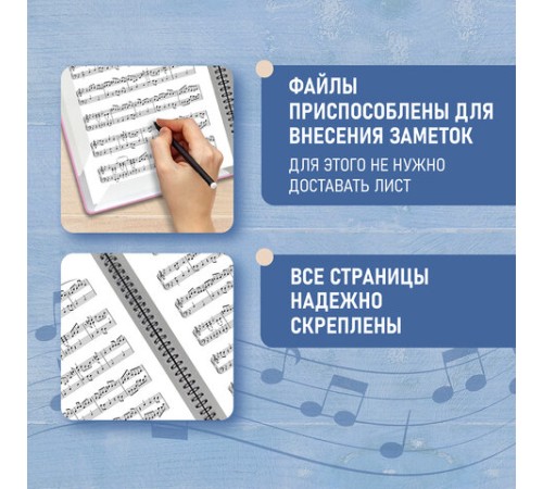 Папка-тетрадь для нот А4, 20 вкладышей на 40 страниц, на гребне, пластик, РОЗОВАЯ, BRAUBERG, 404642