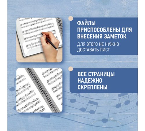 Папка-тетрадь для нот А4, 20 вкладышей на 40 страниц, на гребне, пластик, ЧЕРНАЯ, BRAUBERG, 404643