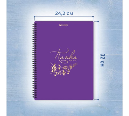 Папка-тетрадь для нот А4, 20 вкладышей на 40 страниц, на гребне, пластик, ФИОЛЕТОВАЯ, BRAUBERG, 404645
