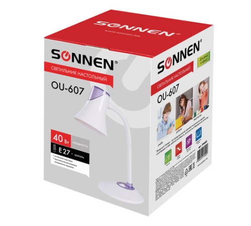 Настольная лампа / светильник SONNEN OU-607, на подставке, цоколь Е27, белый/фиолетовый, 236682 Настольная лампа / светильник SONNEN OU-607, на подставке, цоколь Е27, белый/фиолетовый, 236682