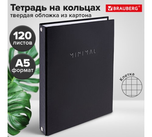 Тетрадь на кольцах А5 175х215 мм, 120 л., твердый картон, клетка, BRAUBERG 
