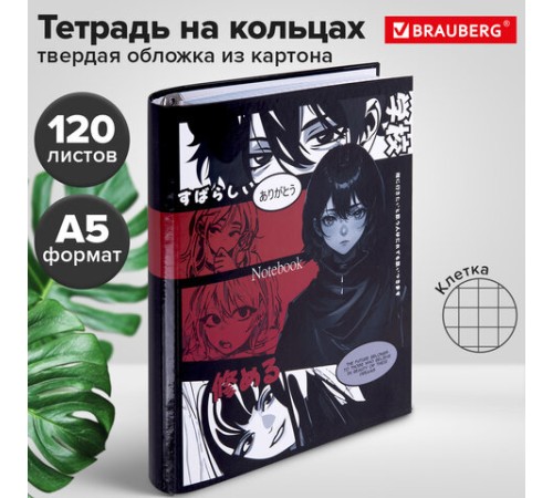 Тетрадь на кольцах А5 175х215 мм, 120 листов, твердый картон, клетка, BRAUBERG, 