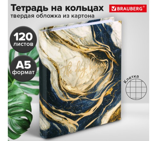 Тетрадь на кольцах А5 175х215 мм, 120 листов, твердый картон, фольга, клетка, BRAUBERG, 