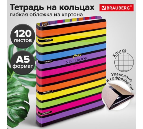Тетрадь на кольцах А5 160х212 мм, 120 листов, картон, матовая ламинация, клетка, BRAUBERG, 