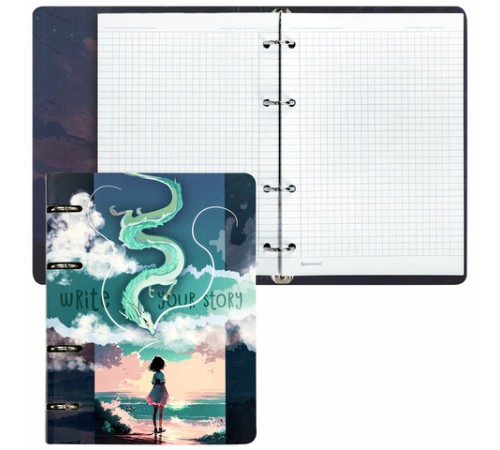 Тетрадь на кольцах А5 160х212 мм, 120 листов, картон, выборочный лак, клетка, BRAUBERG, 