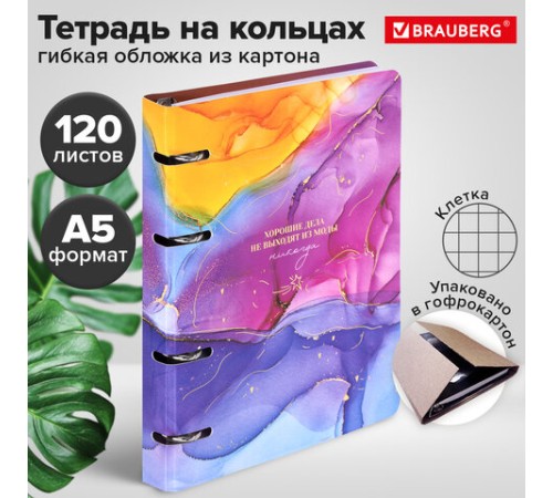 Тетрадь на кольцах А5 160х212 мм, 120 листов, картон, фольга, клетка, BRAUBERG, 