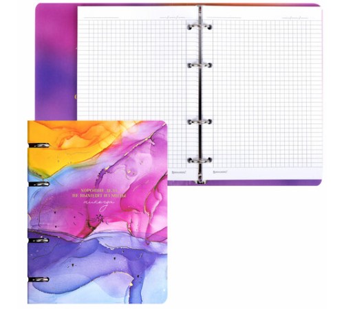 Тетрадь на кольцах А5 160х212 мм, 120 листов, картон, фольга, клетка, BRAUBERG, 