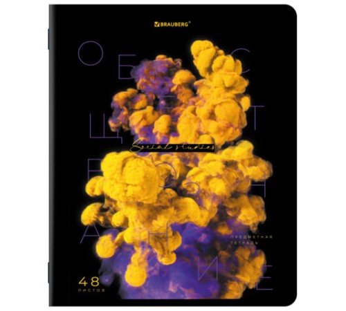 Тетрадь предметная PIGMENT 48 л., глянцевый УФ-лак, ОБЩЕСТВОЗНАНИЕ, клетка, подсказ, BRAUBERG, 404759