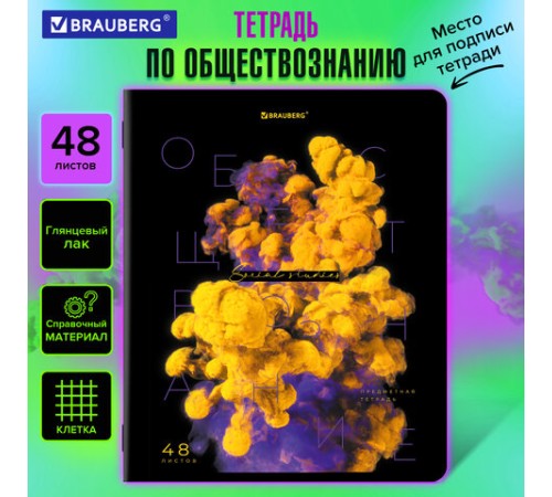 Тетрадь предметная PIGMENT 48 л., глянцевый УФ-лак, ОБЩЕСТВОЗНАНИЕ, клетка, подсказ, BRAUBERG, 404759
