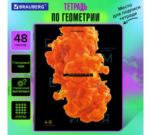 Тетрадь предметная PIGMENT 48 л., глянцевый УФ-лак, ГЕОМЕТРИЯ, клетка, подсказ, BRAUBERG, 404763
