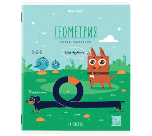 Тетрадь предметная DOG БОБИК 48 л., TWIN-лак, ГЕОМЕТРИЯ, клетка, подсказ, BRAUBERG, 404787