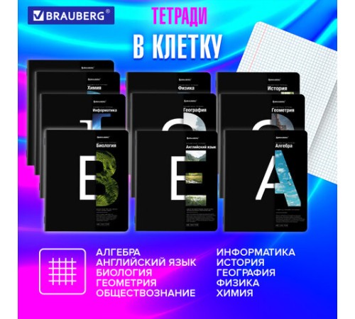 Тетради предметные, КОМПЛЕКТ 12 ПРЕДМЕТОВ, 48 л., матовая ламинация, BRAUBERG, 