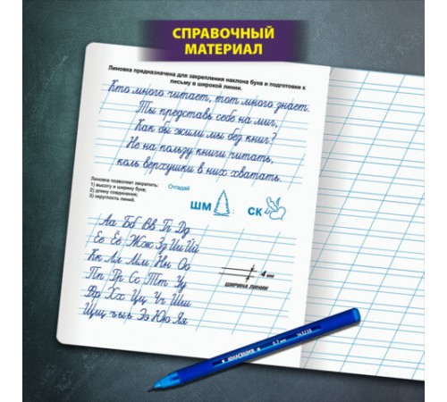 Тетрадь ПРОПИСЬ № 4 12 л. косая линия, со справочным материалом, обложка картон, ЮНЛАНДИЯ, 404851