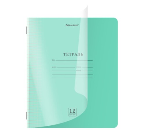 Тетрадь пластиковая обложка (прозрачная) 12 листов, клетка, BRAUBERG 