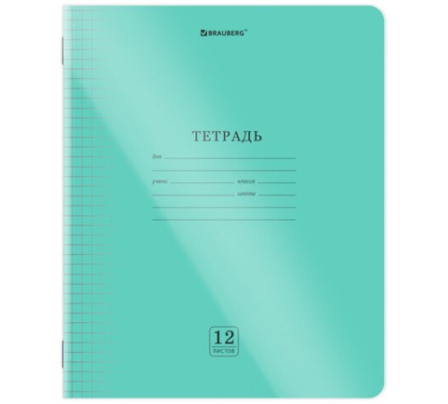 Тетрадь пластиковая обложка (прозрачная) 12 листов, клетка, BRAUBERG 