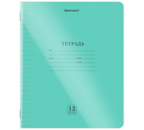 Тетрадь пластиковая обложка (прозрачная) 12 листов, линия, BRAUBERG 