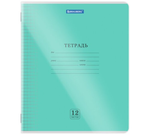 Тетрадь пластиковая обложка (прозрачная) 12 листов, клетка, BRAUBERG 