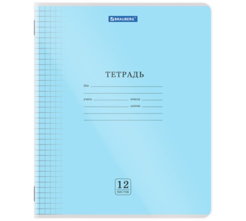 Тетрадь пластиковая обложка (прозрачная) 12 листов, клетка, BRAUBERG 