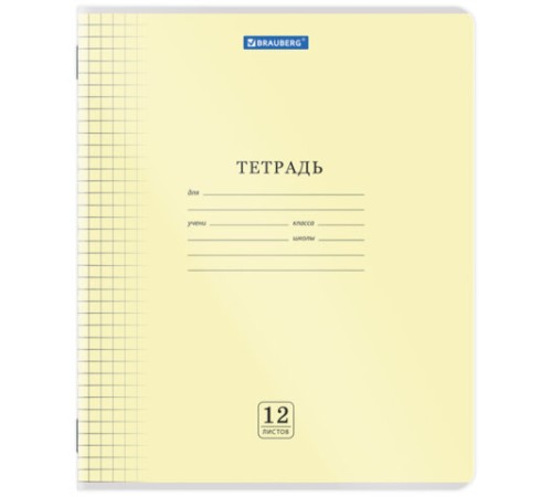 Тетрадь пластиковая обложка (прозрачная) 12 листов, клетка, BRAUBERG 
