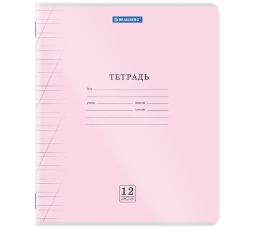 Тетрадь пластиковая обложка (прозрачная) 12 листов, косая линия, BRAUBERG 