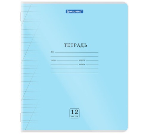 Тетрадь пластиковая обложка (прозрачная) 12 листов, косая линия, BRAUBERG 