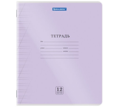 Тетрадь пластиковая обложка (прозрачная) 12 листов, косая линия, BRAUBERG 