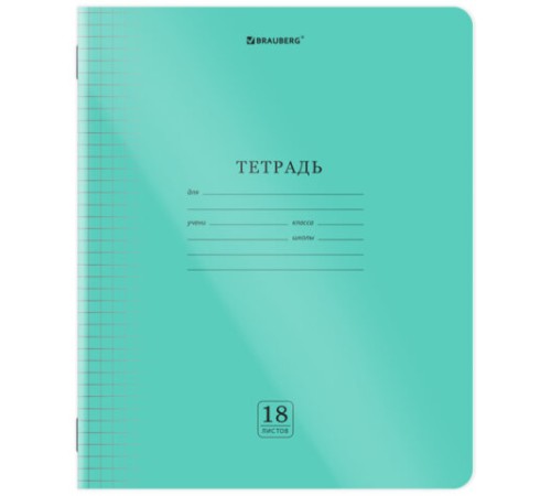 Тетрадь пластиковая обложка (прозрачная) 18 листов, клетка, BRAUBERG 